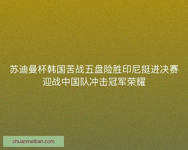 苏迪曼杯韩国苦战五盘险胜印尼挺进决赛迎战中国队冲击冠军荣耀